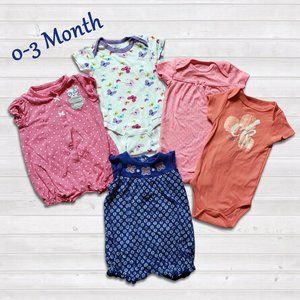 Infant 0-3 Month lot of 5 bodysuits & rompers
